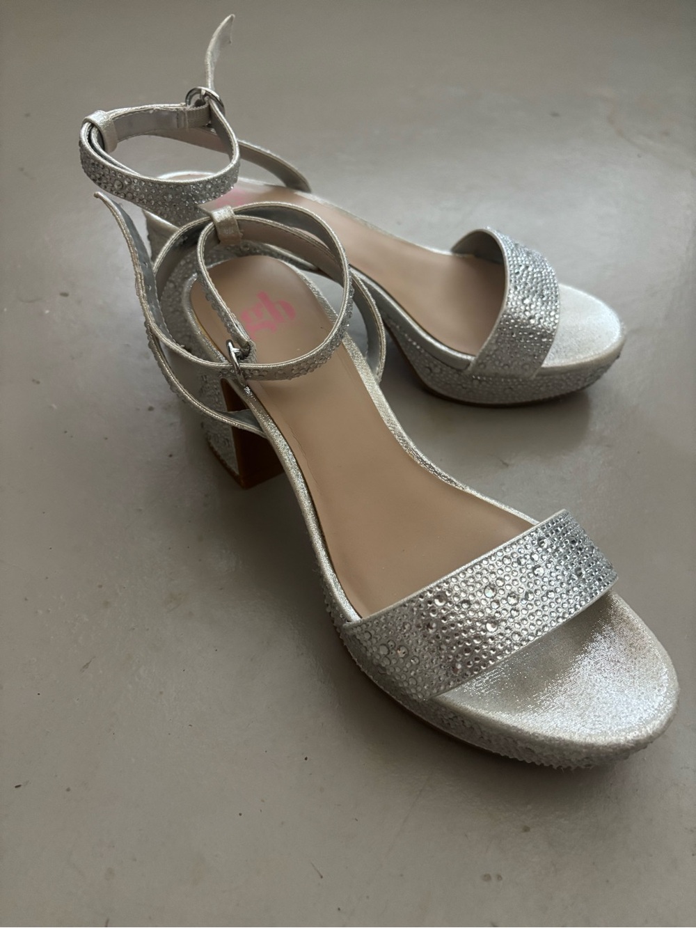 Gianni Bini Silver Rhinestone Block Heel Sandals